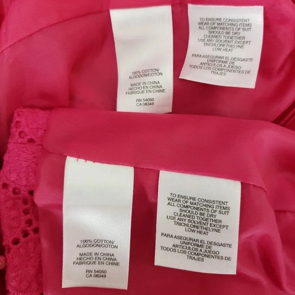 Nine West Suit Sheath Midi Dress Pink Floral Eyelet Short Sleeve Jacket - Picture 9 of 9